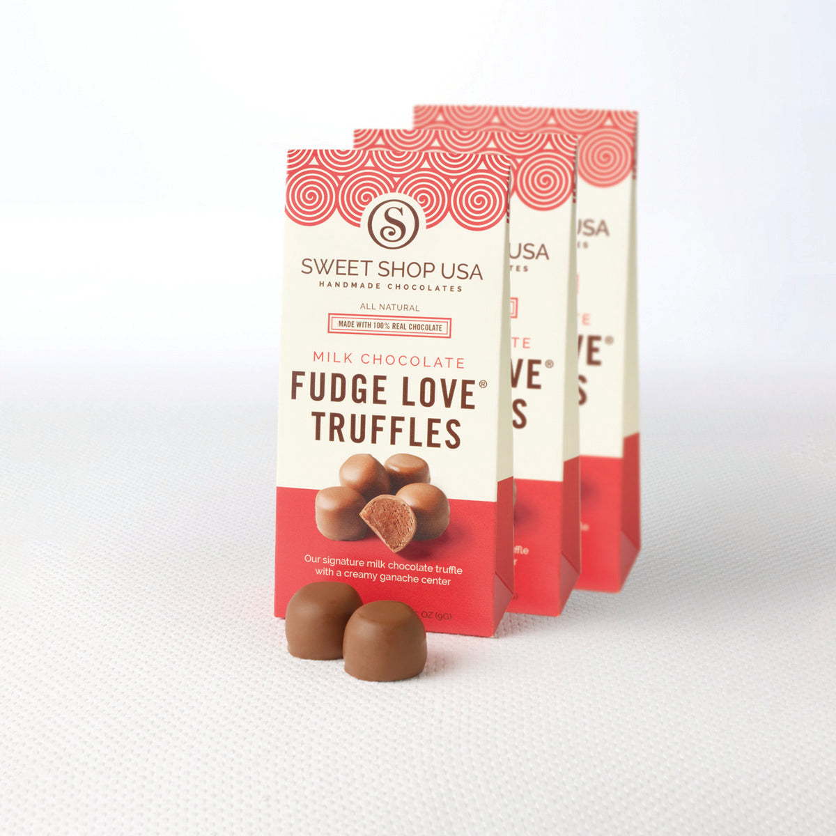 Sweet Shop USA Fudge Love Truffle Box with 2 truffles visible.