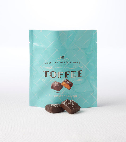 Dark Chocolate Almond Sea Salt Toffee Squares - Grab & Go Pouch - 3 Pack